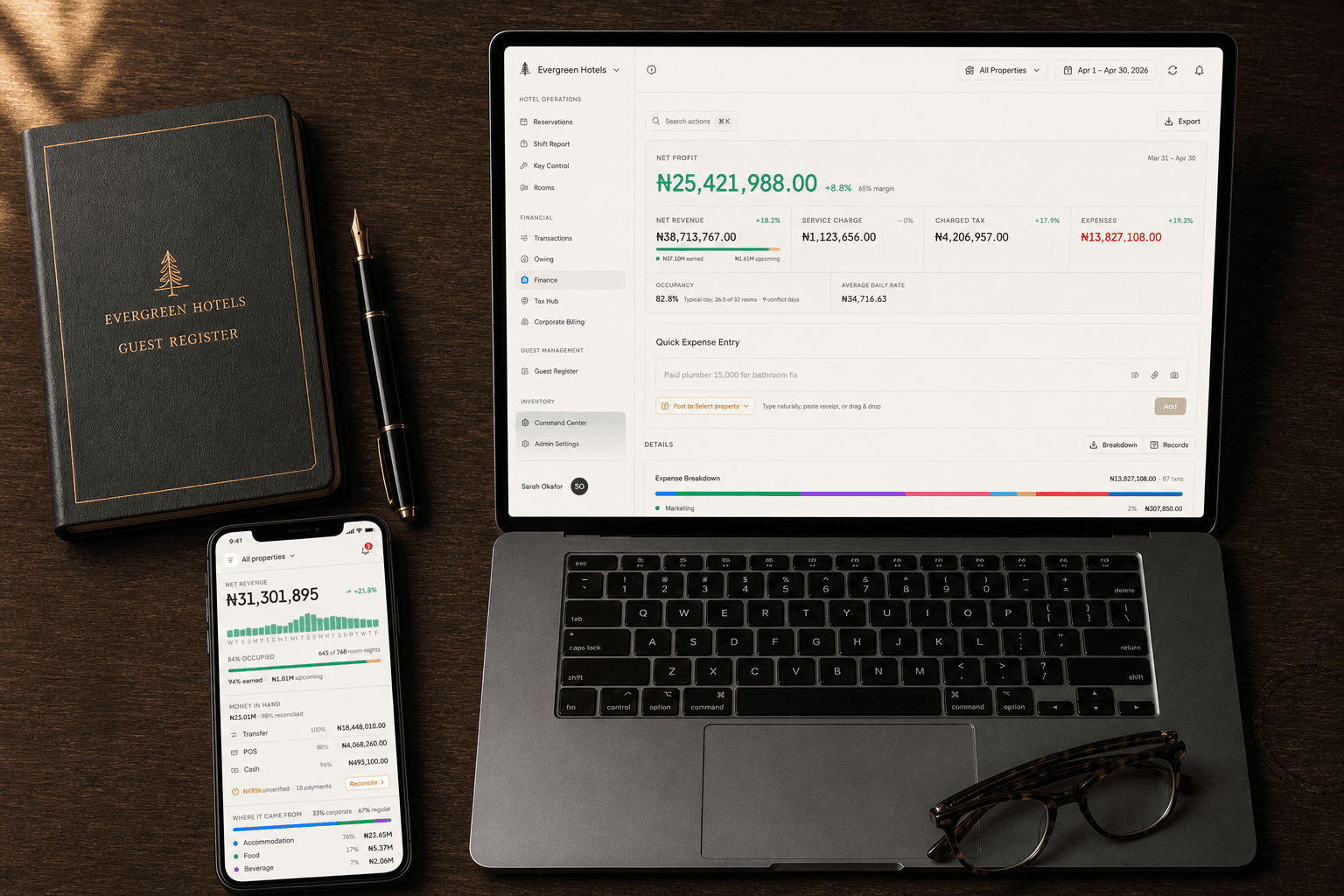 Janus running on a hotel manager's desk